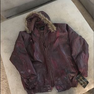 Men’s Mark Andre Leather Jacket w Fur Hood NWT